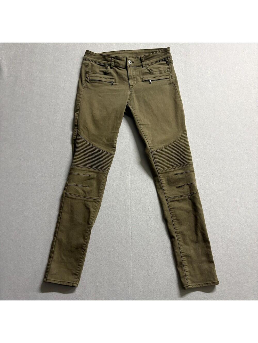 Moto Biker Skinny Jeans H&M Divided US 8 Fits Like 29X29 Olive Ribbed Stretch